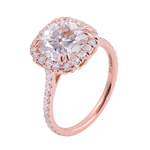 OMC Cushion Cut Moissanite Halo Pavé Rose Gold Ring