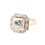 Asscher Cut Moissanite Emerald Halo Yellow Gold Ring