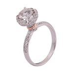 Round Brilliant Cut Diamond with Halo and Hidden Halo, Pave Band White Gold Ring