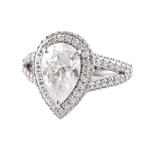 Pear Cut Moissanite Halo with Split Pavé Platinum Band