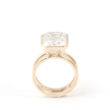 Emerald Cut Moissanite Double Band Yellow Gold Solitaire Ring