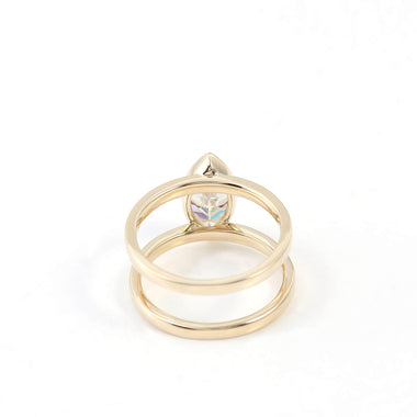 Emerald Cut Moissanite Double Band Yellow Gold Solitaire Ring