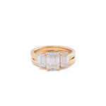 Emerald Cut with Emerald Side Stones Yellow Gold with Wedding Band