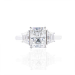 Radiant Cut Moissanite with Trapezoid Side Stones White Gold Ring