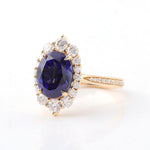 Oval Cut Blue Sapphire Halo Pavé Yellow Gold Ring