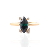 Green Marquise Cut Emerald with Accent Moissanite Stones Yellow Gold Ring