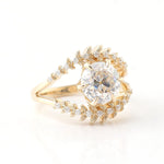 Round Cut Moissanite with Small Moissanite Accent Stones Split Band Yellow Gold Ring