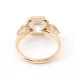 Asscher Cut Moissanite with Pear Side Stones Bezel Yellow Gold Ring