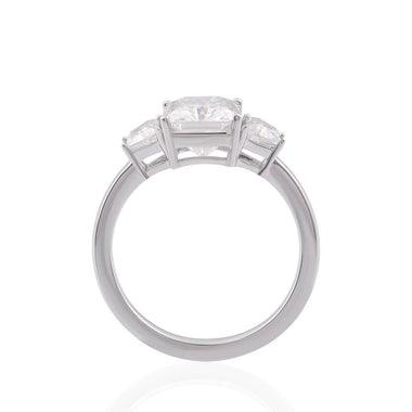 Radiant Cut Moissanite with Trapezoid Side Stones White Gold Ring