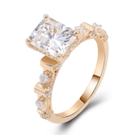 Radiant Cut Moissanite with Round Accent Stones and Hidden Halo Milgrain Yellow Gold Ring